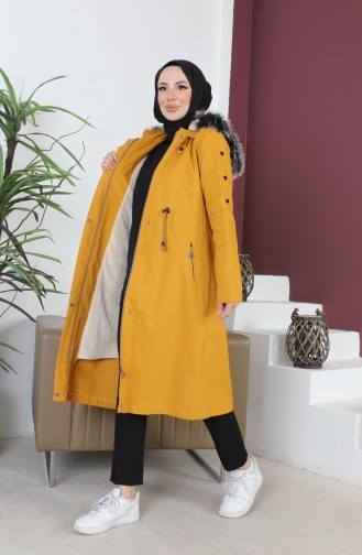 Furry Gabardine Coat 9838-01 Mustard 9838-01