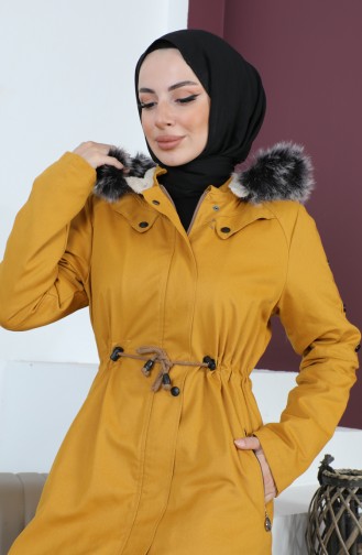 Furry Gabardine Coat 9838-01 Mustard 9838-01