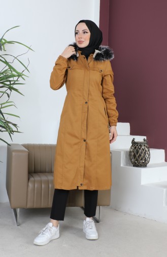 Furry Gabardine Coat 9839-01 Milky Coffee 9839-01