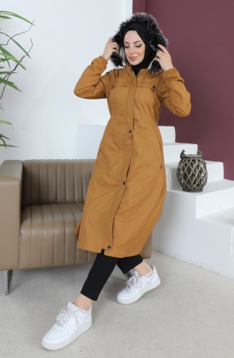 Furry Gabardine Coat 9839-01 Milky Coffee 9839-01