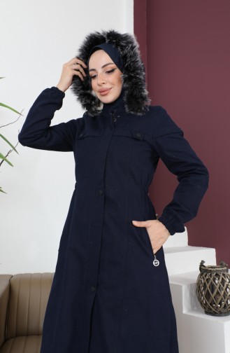 Furry Gabardine Coat 9839-02 Dark Blue 9839-02