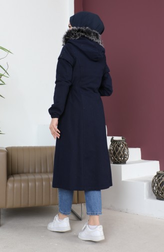 Furry Gabardine Coat 9839-02 Dark Blue 9839-02