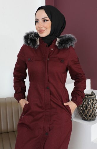 Furry Gabardine Coat 9839-03 Plum 9839-03