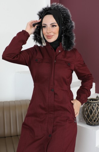 Furry Gabardine Coat 9839-03 Plum 9839-03