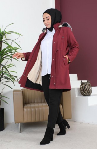 معطف قصير من قماش بونديت بمقاسات كبيرة 10455-07 لون خمري 10455-07