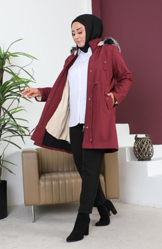 Manteau Court En Tissu Bondit Grande Taille 10455-07 Rouge Claret 10455-07