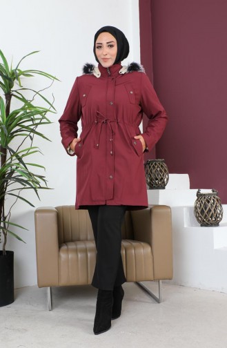 Manteau Court En Tissu Bondit Grande Taille 10455-07 Rouge Claret 10455-07