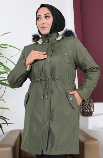 Manteau Court En Tissu Bondit Grande Taille 10455-10 Vert Khaki 10455-10