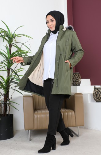 Manteau Court En Tissu Bondit Grande Taille 10455-10 Vert Khaki 10455-10