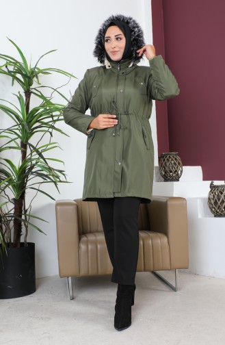 Manteau Court En Tissu Bondit Grande Taille 10455-10 Vert Khaki 10455-10