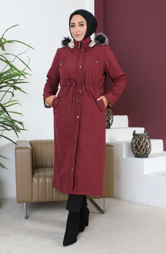 Manteau à Fermeture Éclair En Tissu Bondit Grande Taille 11455-06 Rouge Claret 11455-06