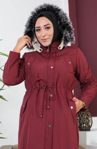 Manteau à Fermeture Éclair En Tissu Bondit Grande Taille 11455-06 Rouge Claret 11455-06