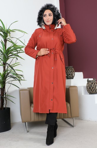 Plus Size Bondit Fabric Zippered Coat 11455-07 Brick Red 11455-07