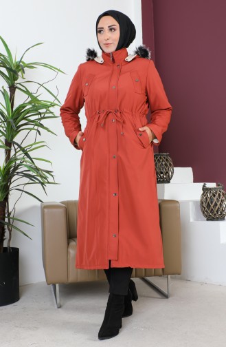 Plus Size Bondit Fabric Zippered Coat 11455-07 Brick Red 11455-07