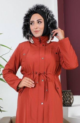 Plus Size Bondit Fabric Zippered Coat 11455-07 Brick Red 11455-07