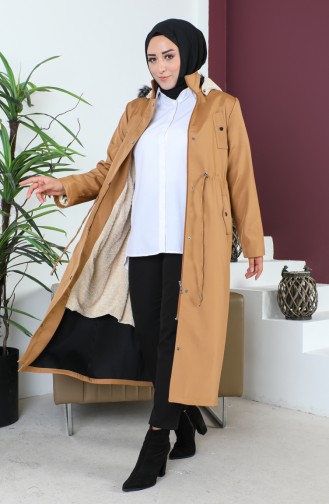 Plus Size Bondit Fabric Zippered Coat 11455-08 Light Tan 11455-08