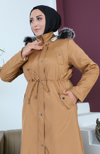 Plus Size Bondit Fabric Zippered Coat 11455-08 Light Tan 11455-08
