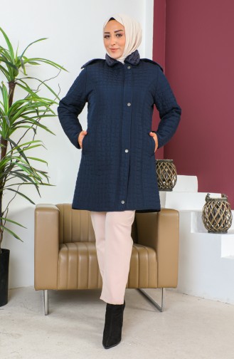 Manteau Matelassé à Motif Diamants Grande Taille 5059-02 Bleu Marine 5059-02