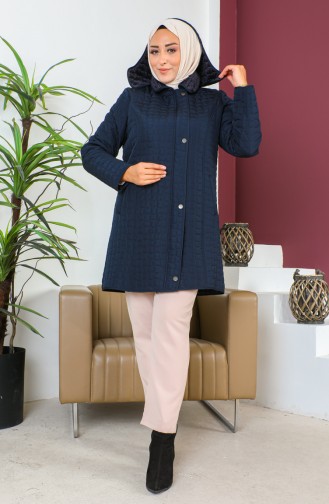 Manteau Matelassé à Motif Diamants Grande Taille 5059-02 Bleu Marine 5059-02