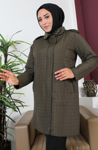 Manteau Matelassé à Motif Diamants Grande Taille 5059-03 Khaki 5059-03