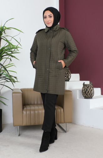 Manteau Matelassé à Motif Diamants Grande Taille 5059-03 Khaki 5059-03