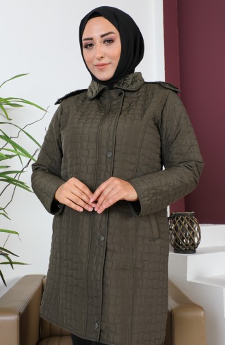 Manteau Matelassé à Motif Diamants Grande Taille 5059-03 Khaki 5059-03