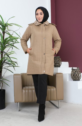 Manteau Matelassé à Motif Diamants Grande Taille 5059-04 Vison 5059-04