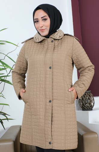 Manteau Matelassé à Motif Diamants Grande Taille 5059-04 Vison 5059-04