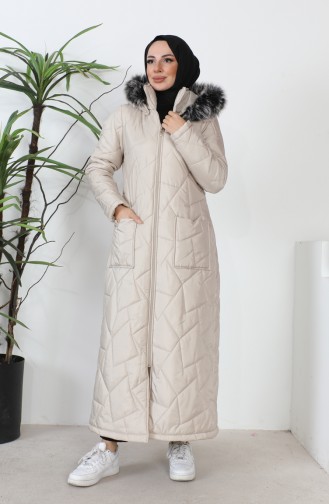 Long quilted Coat with Pockets 517524-01 Beige 517524-01