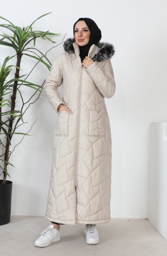 Cepli Uzun Kapitone Mont 517524-01 Bej