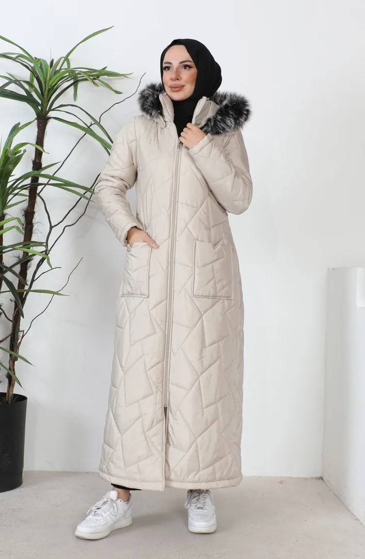 Cepli Uzun Kapitone Mont 517524-01 Bej