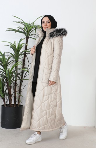 Long quilted Coat with Pockets 517524-01 Beige 517524-01