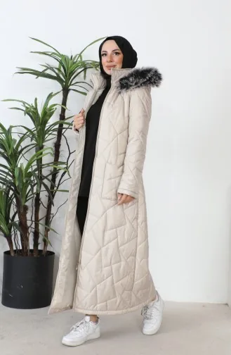 Cepli Uzun Kapitone Mont 517524-01 Bej