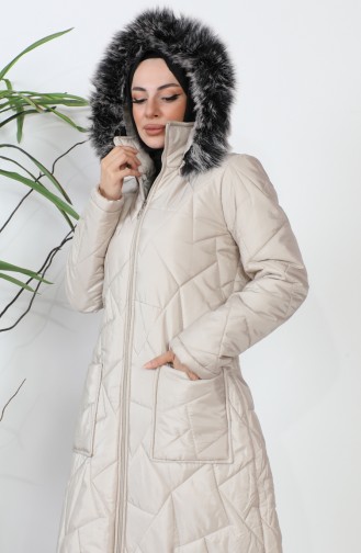 Cepli Uzun Kapitone Mont 517524-01 Bej