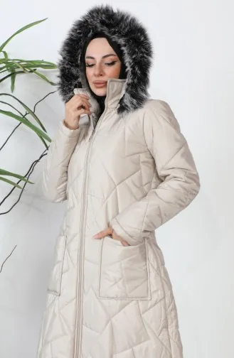 Cepli Uzun Kapitone Mont 517524-01 Bej