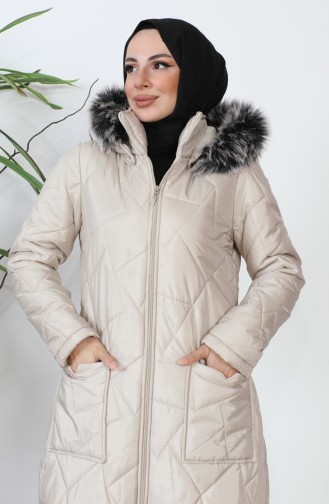 Long quilted Coat with Pockets 517524-01 Beige 517524-01