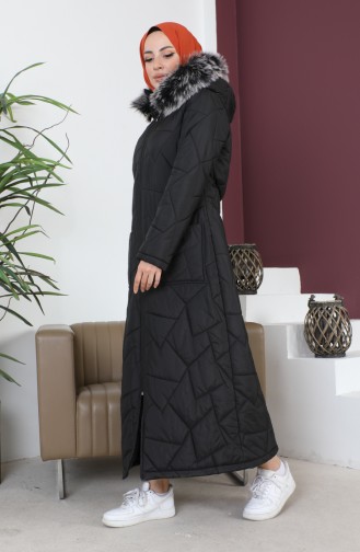 Long Quilted Pocketed Coat 517524-02 Black 517524-02