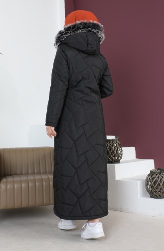Long Quilted Pocketed Coat 517524-02 Black 517524-02