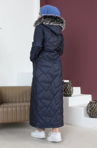 Long Quilted Pocketed Coat  517524-03 Navy Blue 517524-03