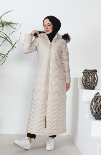 Zigzag Patterned quilted Coat 5198-01 Stone 5198-01