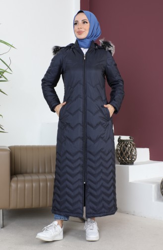 Manteau Matelassé A Motifs Zigzag 5198-02 Bleu Marine 5198-02