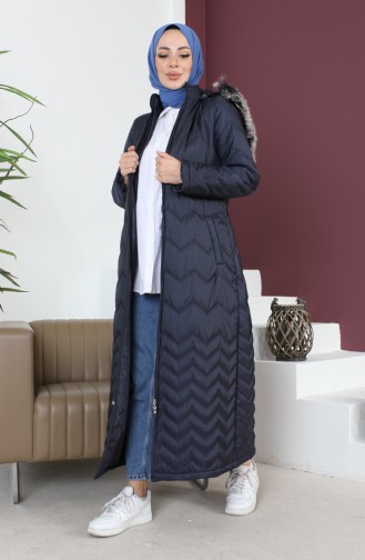 Zigzag Patterned quilted Coat 5198-02 Dark Blue 5198-02