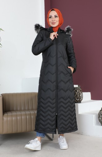 Zigzag Patterned quilted Coat 5198-03 Black 5198-03