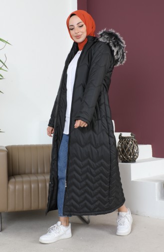 Manteau Matelassé A Motifs Zigzag 5198-03 Noir 5198-03