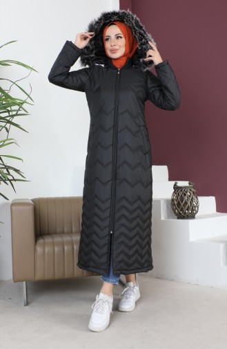 Manteau Matelassé A Motifs Zigzag 5198-03 Noir 5198-03