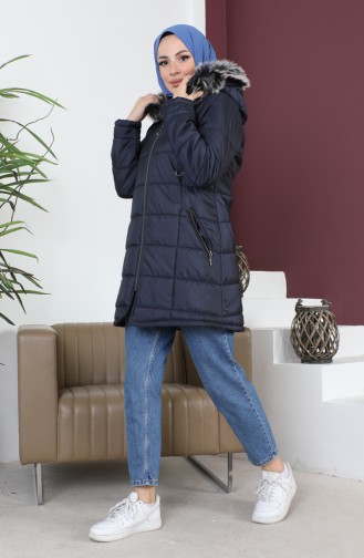 Manteau Court Matelassé à Capuche 5201-01 Bleu Marine 5201-01