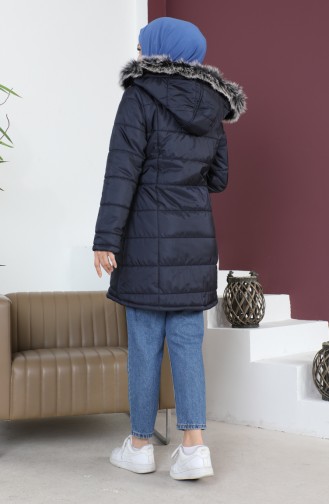 Manteau Court Matelassé à Capuche 5201-01 Bleu Marine 5201-01