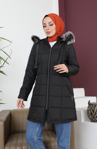 Manteau Court Matelassé à Capuche 5201-02 Noir 5201-02