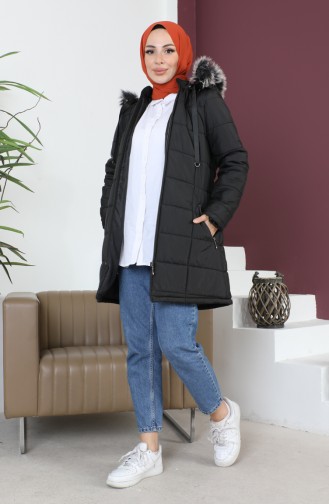 Manteau Court Matelassé à Capuche 5201-02 Noir 5201-02