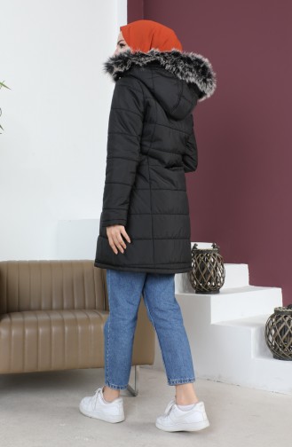 Manteau Court Matelassé à Capuche 5201-02 Noir 5201-02